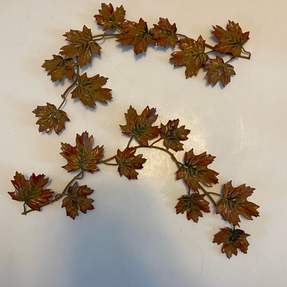 Vintage Fall Leaves Painted Metal Sculpture Wall Art Design Mid-Century Modern